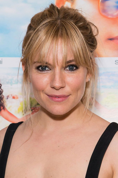 Sienna Miller ponytail with long, wispy bangs