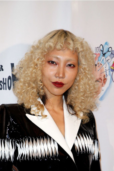 Soo Joo Park blonde curly bob with bangs