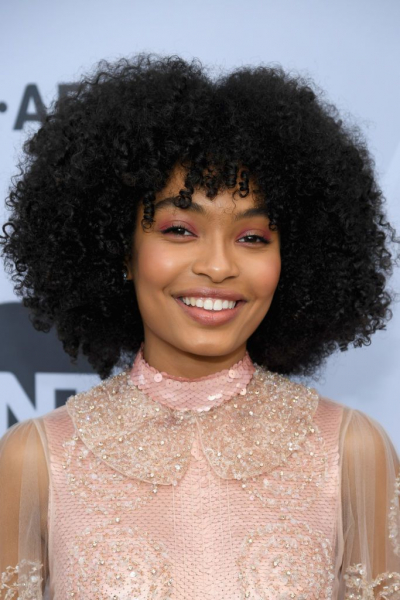 Yara Shahidi natural curly bob with bangs